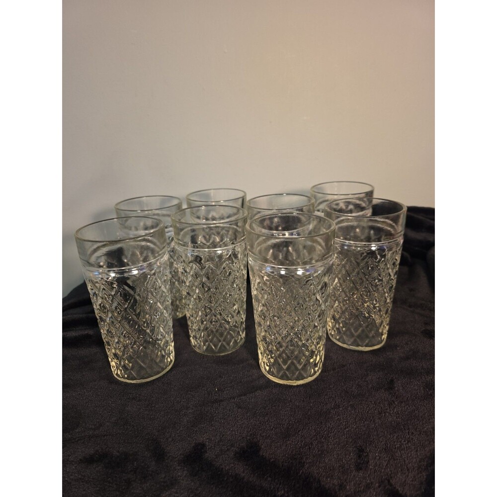 Vintage Set of 8 Anchor Hocking Quilted Diamond Clear Drinking Tumbler Glasses
